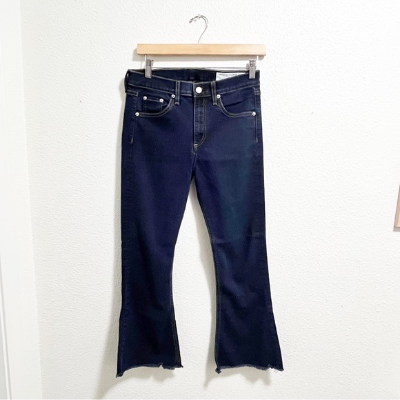 Rag & Bone Cropped Raw Fray Hem Flare Jeans " Dune" Size 27 - Picture 2 of 8